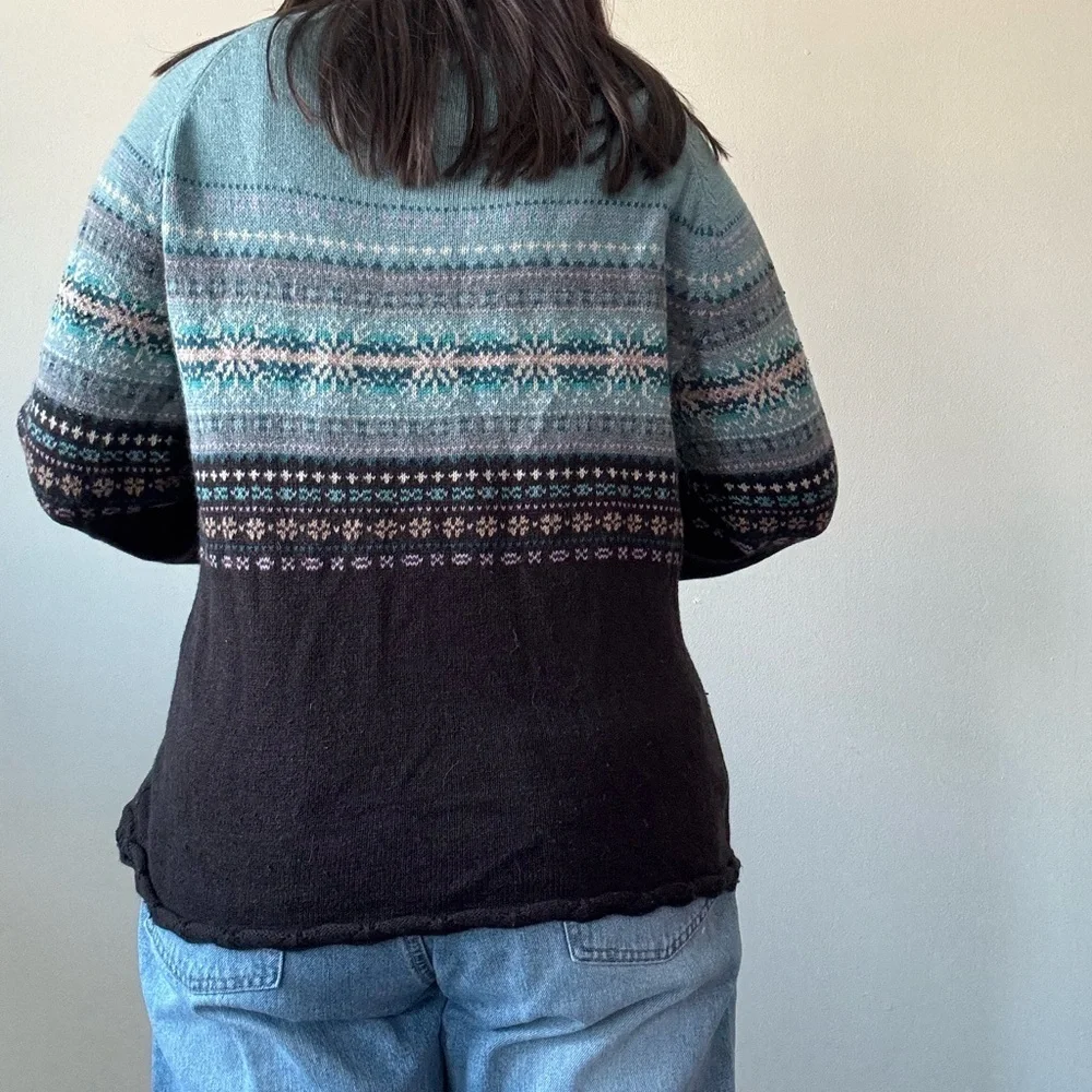 Y2K Eddie Bauer Knit Fair Isle Henley Sweater